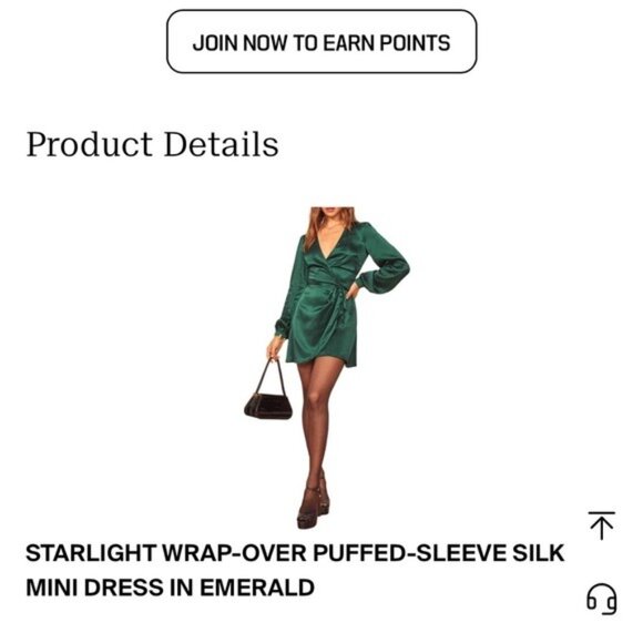 Reformation Starlight Wrap-Over puffed sleeve silk mini dress emerald size XS - Picture 3 of 13